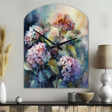 Purple Green Hydrangea II - Asymmetric Metal Wall Clock